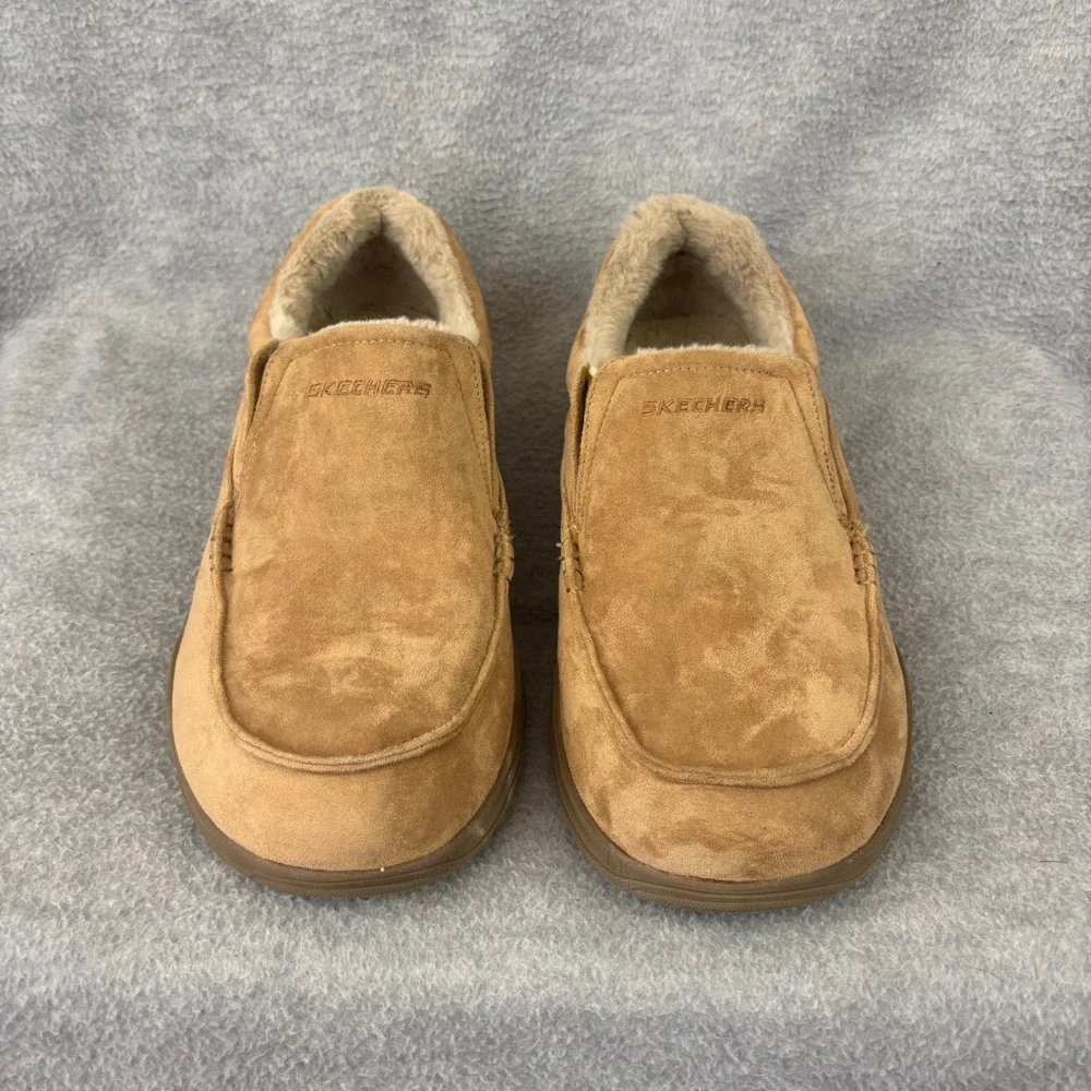 Skechers Relaxed Fit Slip On Luxe Loafers Men 12 Tan Faux Fur Memory Foam 66445